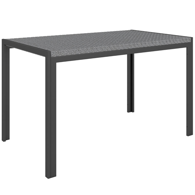 Outsunny Mesa de Comedor de Jardín Exterior de Ratán Sintético para 4 Personas con Estructura de Metal 120x70x72 cm Gris y Negro