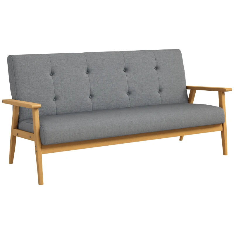 HOMCOM Dreisitzer-Polstersofa, Kautschukholz, 154,5 x 69,5 x 73 cm, Grau(m-10)