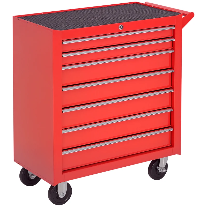 DURHAND Carro de Herramientas con 7 Cajones y Ruedas Caja Taller Cerradura tipo Mueble de Almacenamiento 69x33x75cm Rojo