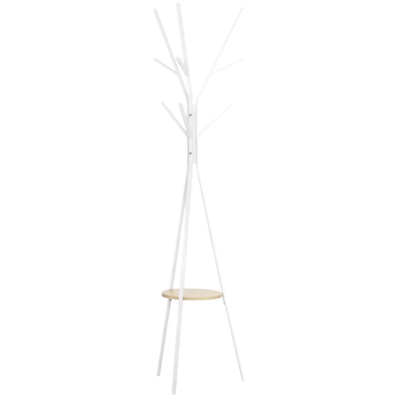 HOMCOM Porte-manteau trépied design contemporain branches étagère + 9 patères dim. 45L x 45l x 180H cm métal blanc