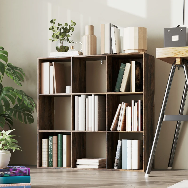 HOMCOM Nine-Cube Storage Shelf - Rustic Brown