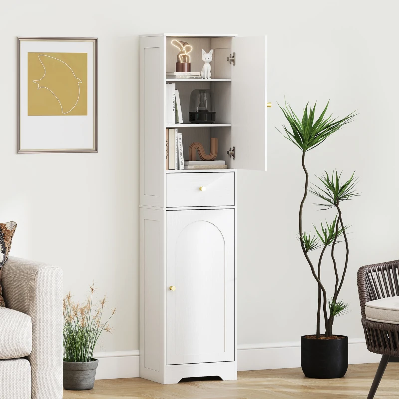 HOMCOM Armoire salle de bain haute meuble de rangement colonne avec placards tiroir et étagères réglables 40x29,5x170cm blanc