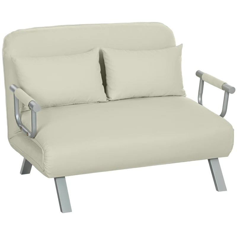 HOMCOM Sofá Cama de 2 Plazas con Respaldo Ajustable en 5 Posiciones Tapizado con Tacto de Ante y Cojines 111x80x78 cm Crema