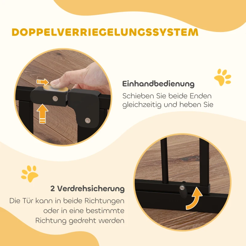 PawHut Hundeschutzgitter Absperrgitter, Zwei-Wege-Öffnung, Wandhalterung mit Druckknöpfen, verstellbar von 75 bis 145 cm(m-5)