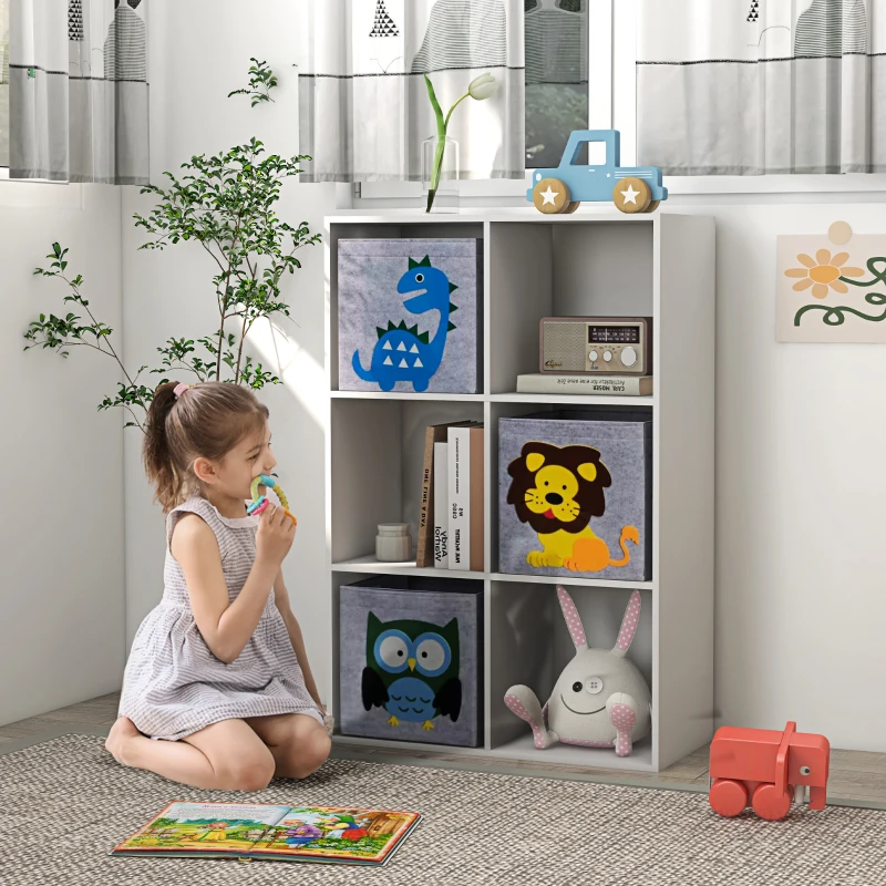 ZONEKIZ Étagère de Rangement pour Enfants, Cubes, Tiroirs, MDF, Dispositif Anti-Basculement, Blanc