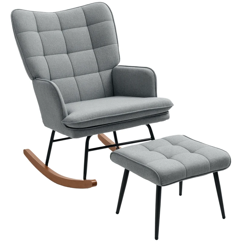 HOMCOM Linen-Look Rocking Chair and Ottoman Set - Grey