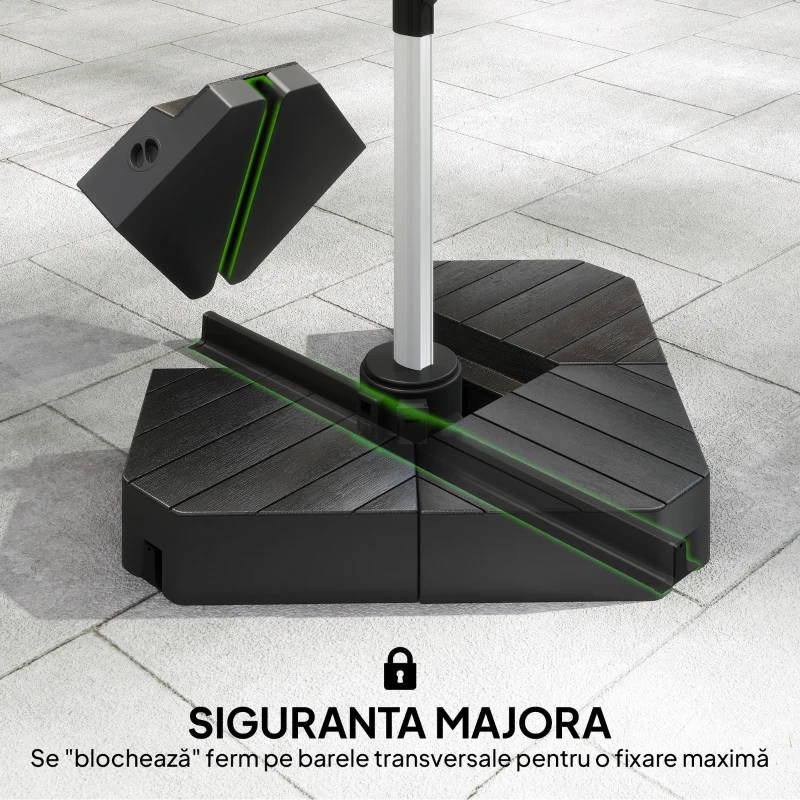 Outsunny Set de 4 Greutăţi pentru Umbrelă din HDPE cu Efect de Lemn, 80x80x13 cm, Negru