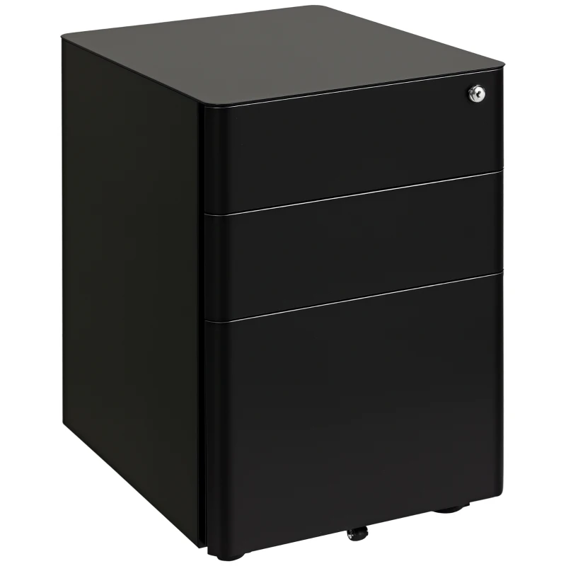 Vinsetto Lockable Cabinet, Rolling Filing Cabinet with 3 Drawers, Steel Office Drawer Unit for A4, Letter, Legal Sized Files