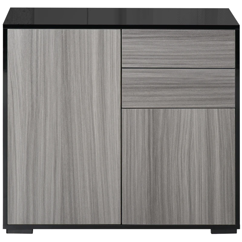 HOMCOM Aparador Auxiliar con 2 Puertas 2 Cajones y Estante Ajustable Apertura a Presión Mueble Organizador de Almacenaje para Dormitorio Salón 79x36x74 cm Negro y Gris