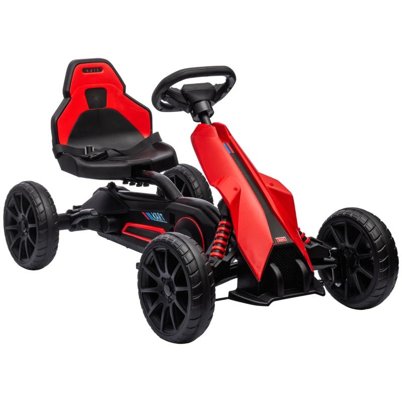 HOMCOM Kart a Pedais para Crianças com Assento Ajustável em 4 Posições, Travão de Mão e Rodas de EVA 100x58x58,5 cm Vermelho