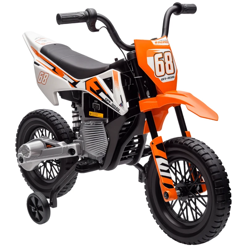 AIYAPLAY 12V Kids Electric Motorbike, Kids Electric Ride on motorcycle w/ Twist Grip Throttle, Training Wheels, Orange