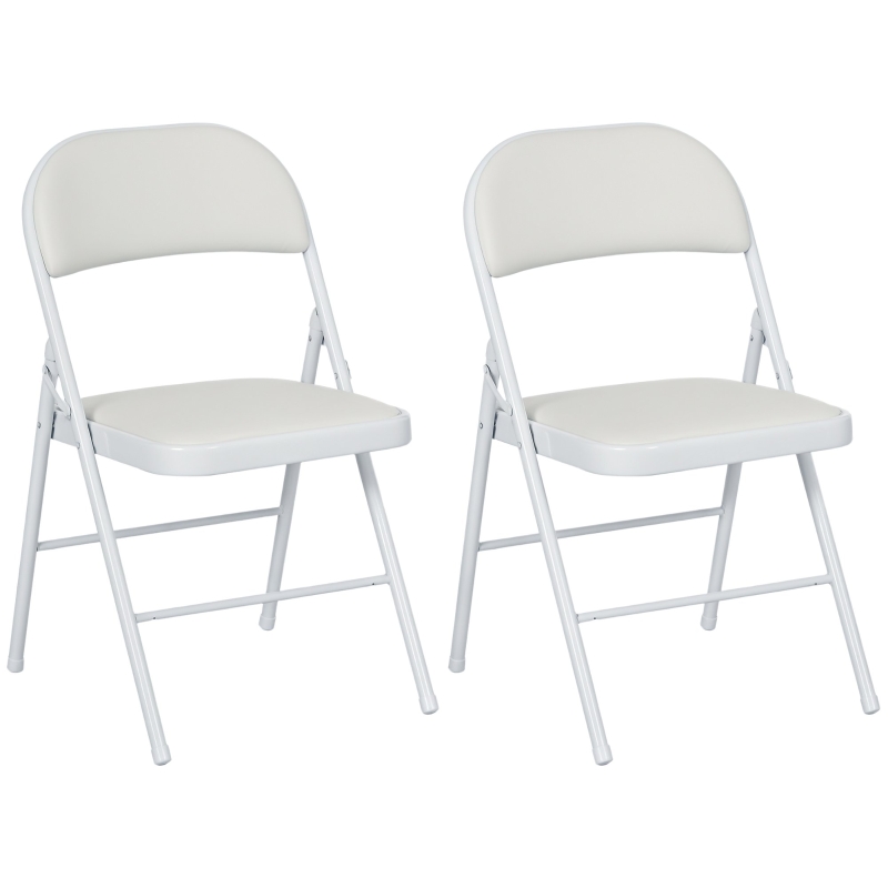 HOMCOM Juego de 2 Sillas Abatibles con Respaldo y Estructura de Acero para Oficina Estudio 45x46x78 cm Blanco
