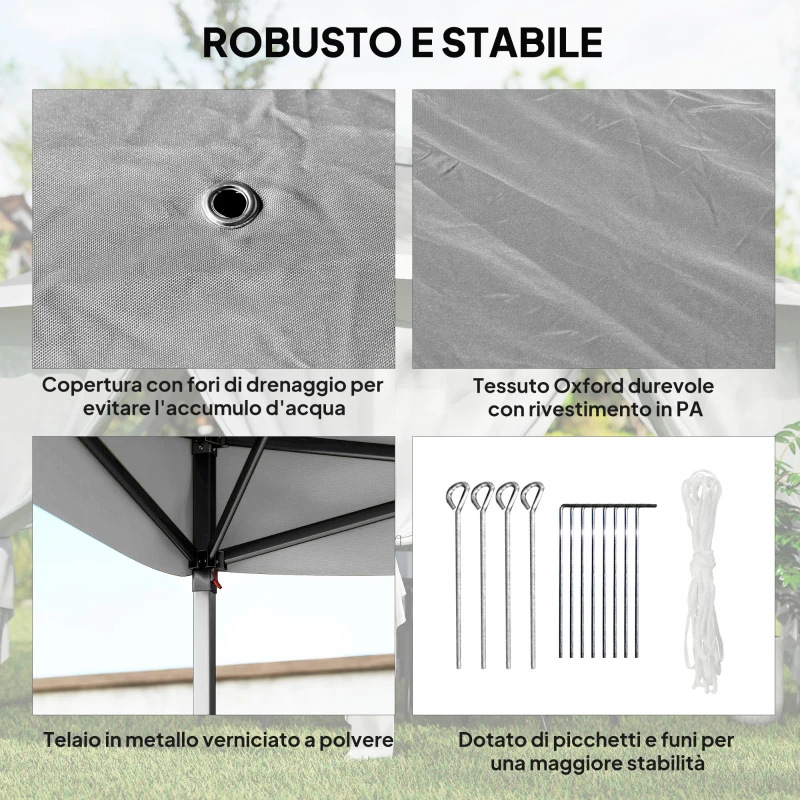 Outsunny Gazebo da Esterno ad Altezza Regolabile con Zanzariere, in Metallo e Tessuto Oxford, 3.3x3.3x2.8 m, Grigio Scuro