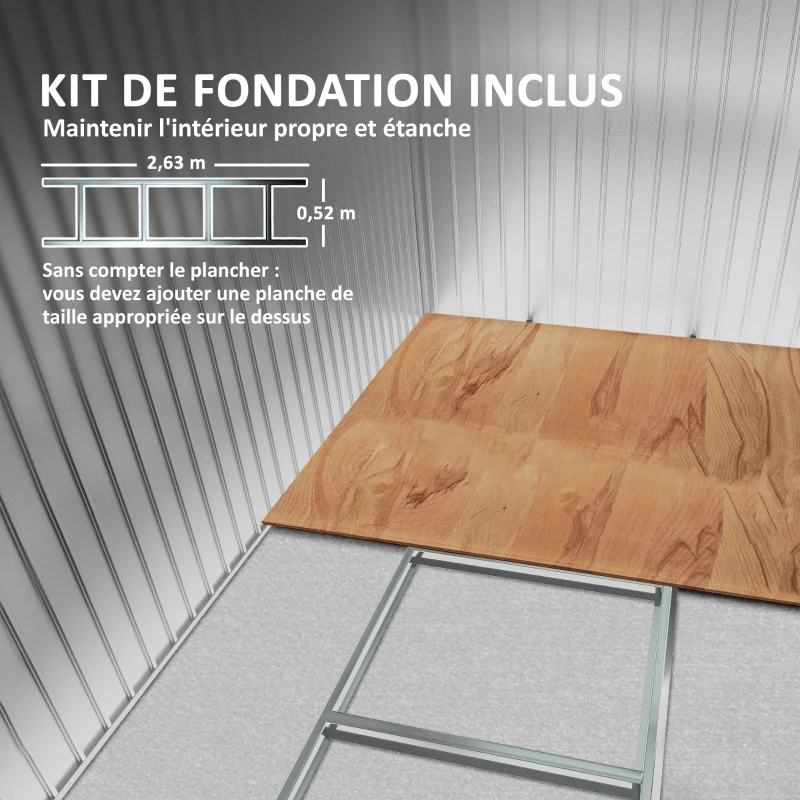 Outsunny Abri de Jardin 3,6 m² Remise à Outils avec kit de fondation en Acier galvanisé avec Portes coulissantes, dim. 280L x 130l x 172H cm, Gris-Noir(m-6)