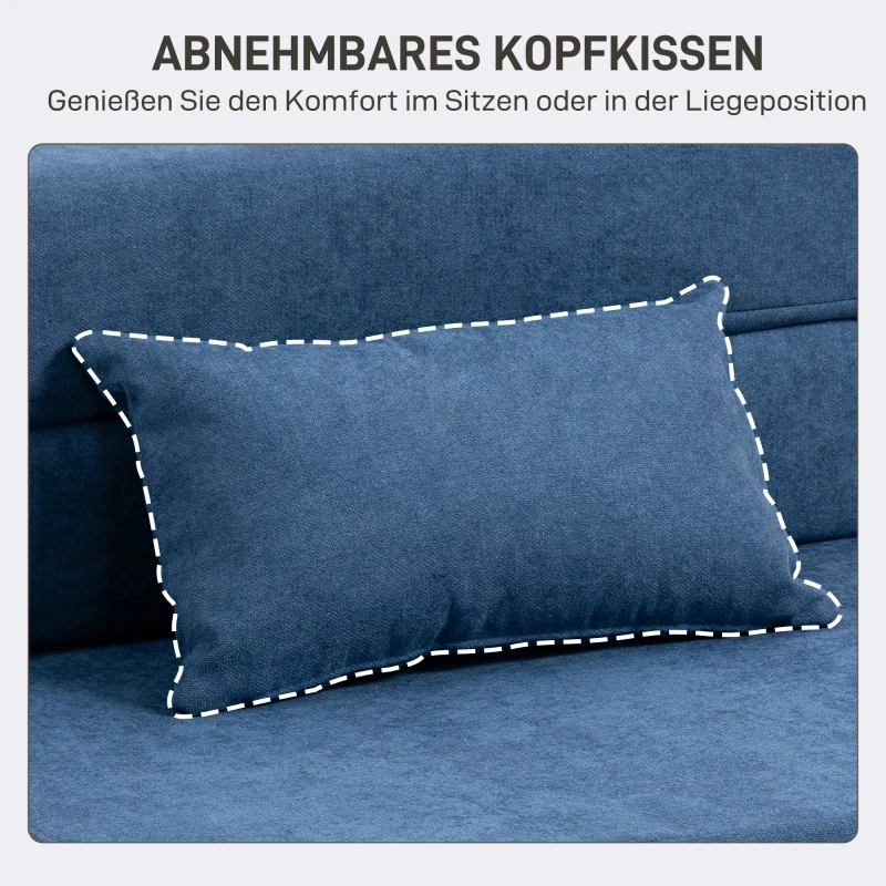 HOMCOM Bodensofa, Polstercouch, in Matratze umwandelbar, Schaumstoff, Kissen, Dunkelblau(m-6)