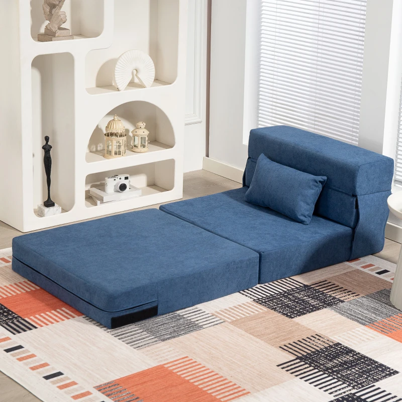HOMCOM Bodensofa, Polstercouch, in Matratze umwandelbar, Schaumstoff, Kissen, Dunkelblau(m-7)
