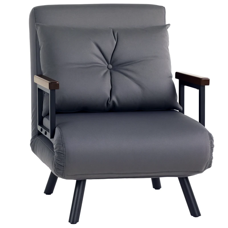 HOMCOM 4-in-1 Velvet-Feel Single Chair Bed, with Pillow - Charcoal Grey