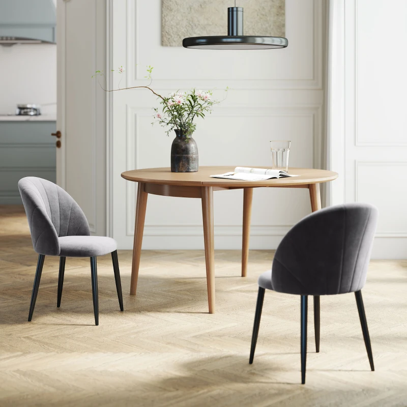 HOMCOM Set da 2 Sedie da Pranzo in Velluto Imbottite con Schienale a Conchiglia e Gambe in Metallo, Grigio