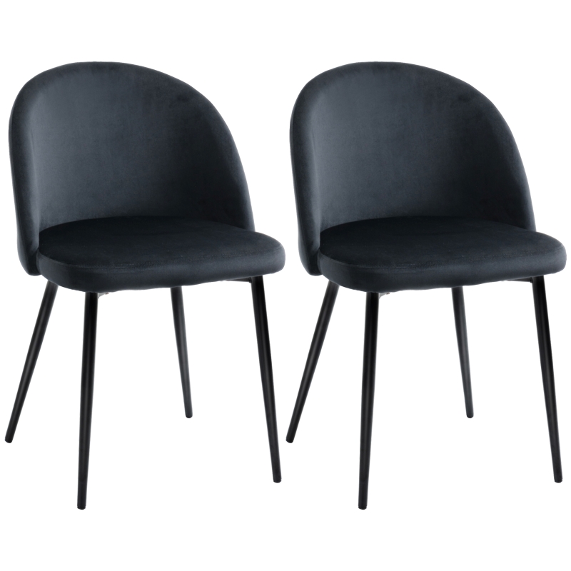 HOMCOM Lot de 2 chaises salle à manger chaise de cuisine scandinave chaise en velours rembourrée avec pieds effilés en métal
