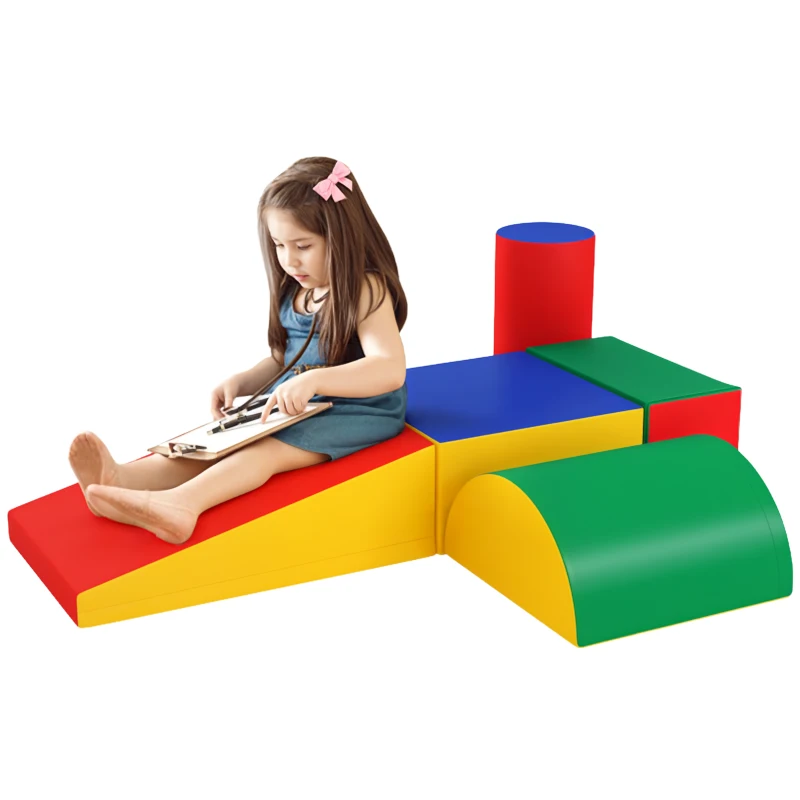 HOMCOM Softbausteine, Kletter- und Krabbelspielzeug, Kunstleder, EPE-Schaumstoff, Mehrfarbig, Verschiedene Formen(m-10)