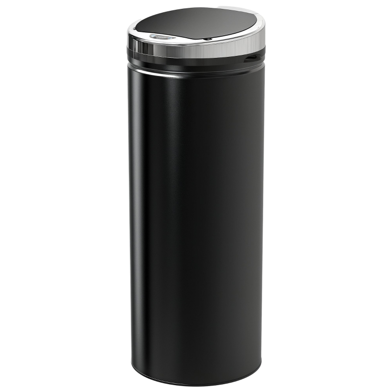 HOMCOM Poubelle à capteur de mouvement ouverture automatique 1 bac de 50 L en acier inoxydable noir
