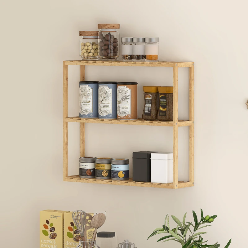HOMCOM Scaffale da bagno in bambù regolabile, scaffale da bagno a 3 livelli, 60 x 15 x 54 cm, effetto legno naturale