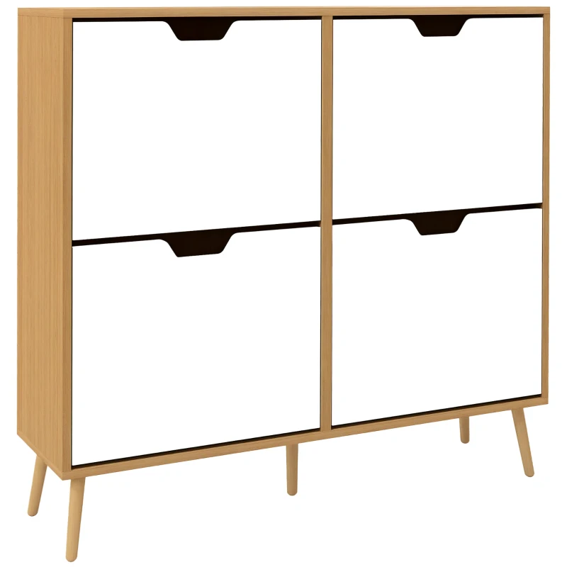 HOMCOM Mueble Zapatero con 4 Cajones Abatibles y Estantes Ajustables Armario de Zapatos para 16 Pares 95x26x95 cm Natural(m-10)