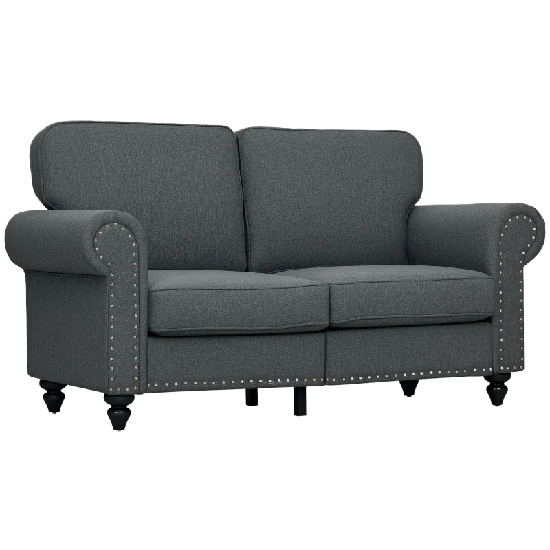 HOMCOM Two-Seater Mid-Century Sofa, with Pocket Springs - Charcoal Grey
