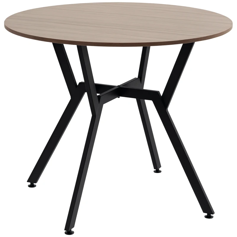 HOMCOM Mesa de Comedor Redonda de Estilo Industrial con Encimera de Madera y Marco de Acero Ø90x76 cm Marrón