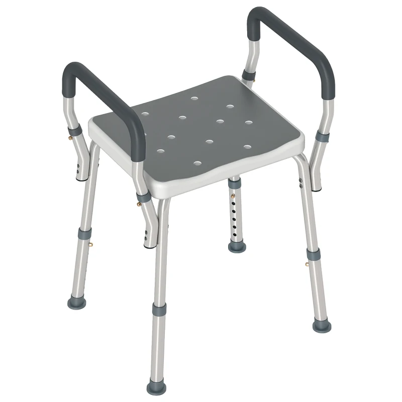 HOMCOM Tabouret de douche pour personnes âgées et handicapées avec accoudoirs, hauteur réglable, patins antidérapants, gris(m-11)