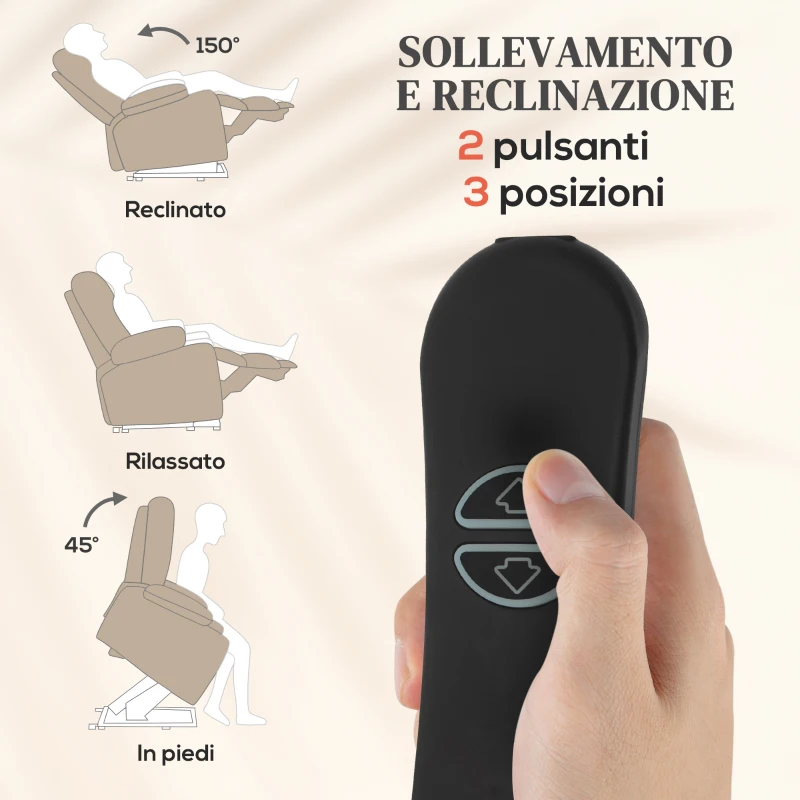 HOMCOM Poltrona Alzapersona Massaggiante e Reclinabile con 2 Tasche e Telecomando, 93x104x105 cm, Beige