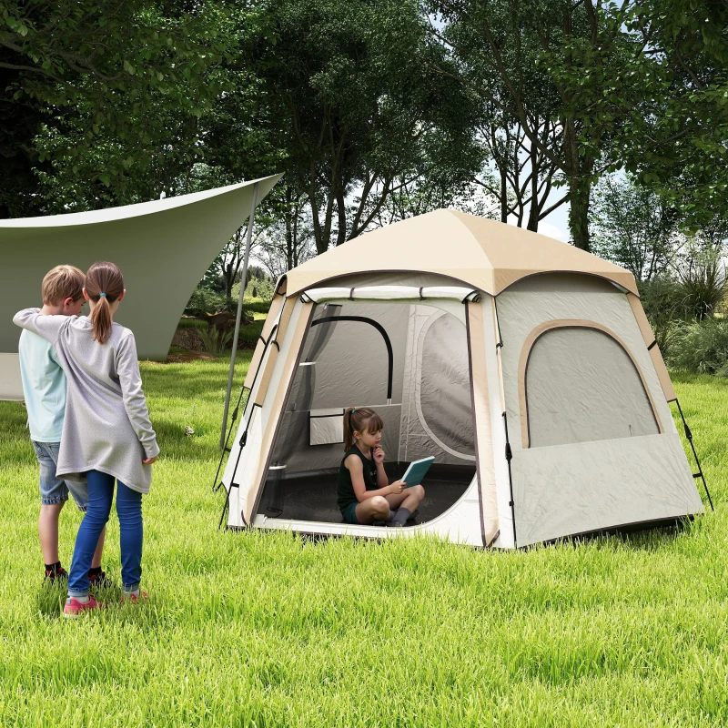 Outsunny Tienda de Campaña para 4 Personas con Fácil Montaje Protección UV y Bolsa de Transporte 280x240x155 cm Blanco y Beige