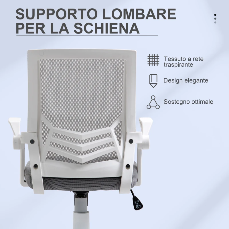 Vinsetto Sedia da Ufficio Ergonomica con Braccioli e Supporto Lombare, in Tessuto Effetto Lino, 62.5x55x94-104 cm, Grigia
