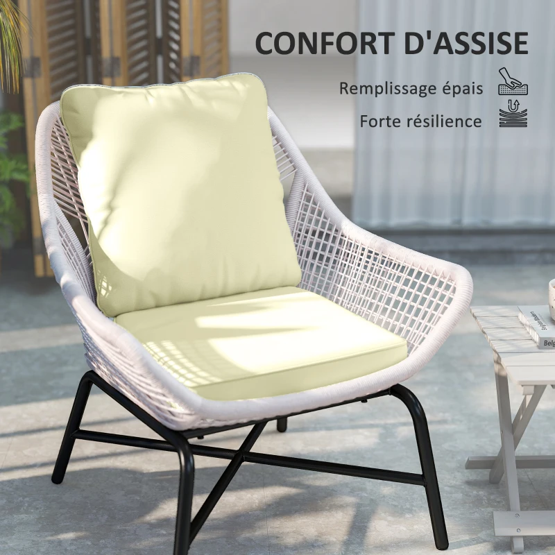 Outsunny Ensemble de 2 coussins d'assise avec dossier, coussin d'assise et de dossier extérieur et intérieur, crème
