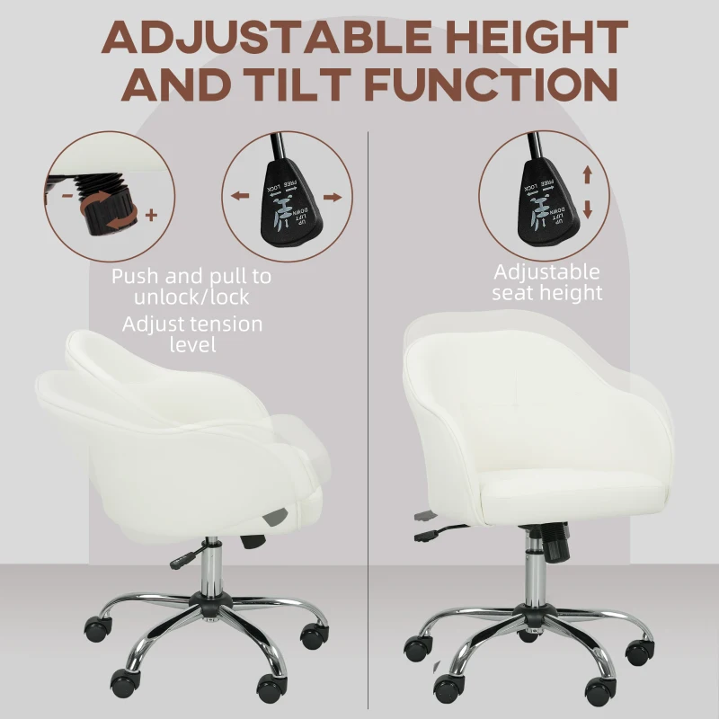 HOMCOM 46-56 cm Velvet-feel Office Chair - Cream