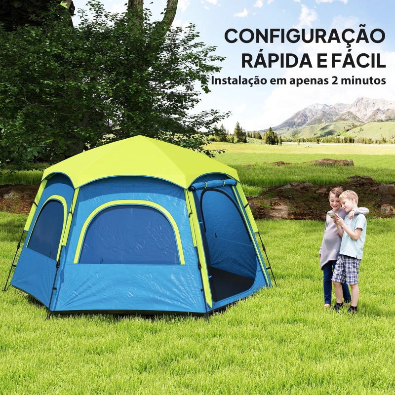Outsunny Tenda de Campismo para 2-3 Pessoas Dobrável com Fácil Instalação e Bolsa de Transporte 280x240x155 cm Azul e Verde