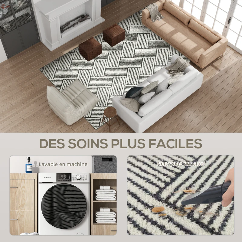 HOMCOM Tapis salon 230 x 160 cm cm poils courts lavable en machine hypoallergénique pour salon, chambre à coucher, bureau, gris