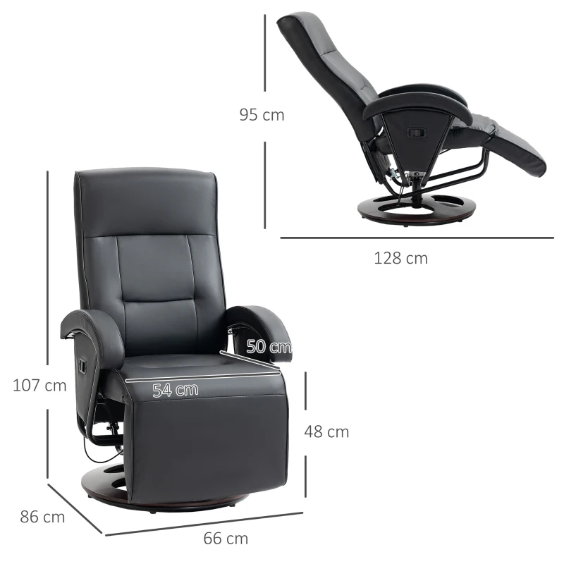 HOMCOM Drehbarer Polsterstuhl, Kunstleder, Fußstütze, Holzbasis, neigbar, Schwarz(m-3)
