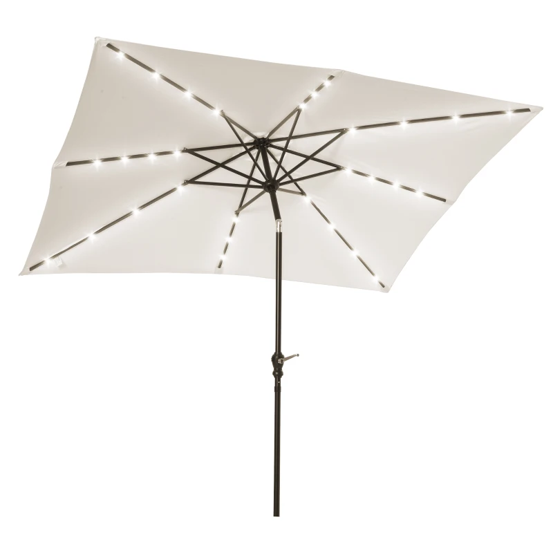 Outsunny Parasol de jardin parasol droit 3 x 2 m lumineux rectangulaire inclinable parasol LED solaire acier polyester crème