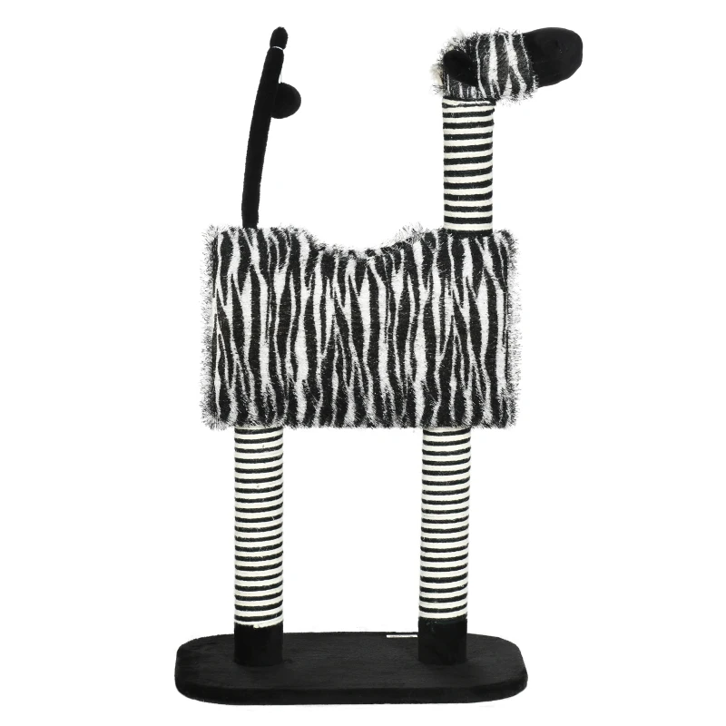 PawHut Kratzbaum im Zebra-Design, 1 Katzentunnel, 3 Kratzstämme 48,5 cm x 35 cm x 93 cm, Schwarz + Weiß