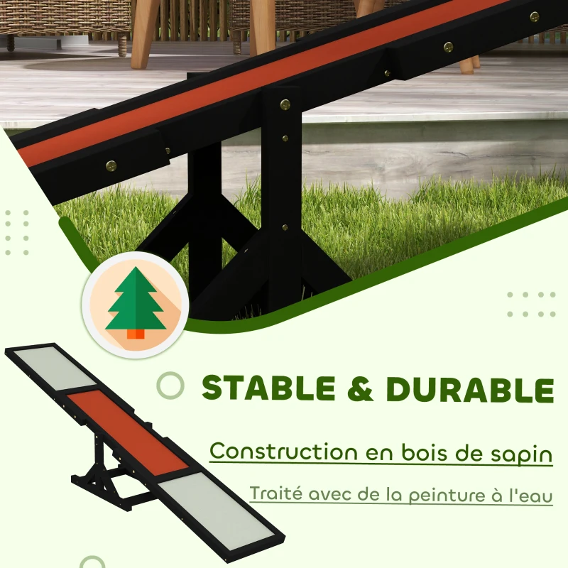 PawHut Agility sport pour chien bascule équipement entrainement chien bois sapin pré-huilé feutre bitumé antidérapant gris noir