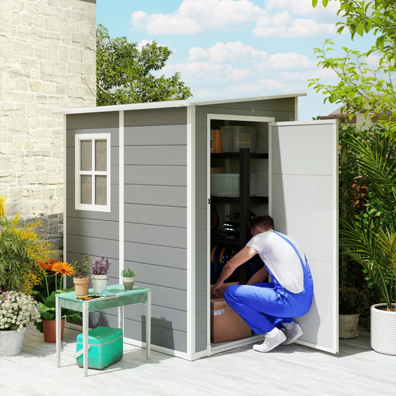 Outsunny Magazie din Metal pentru Gradina, Gri(m-2)