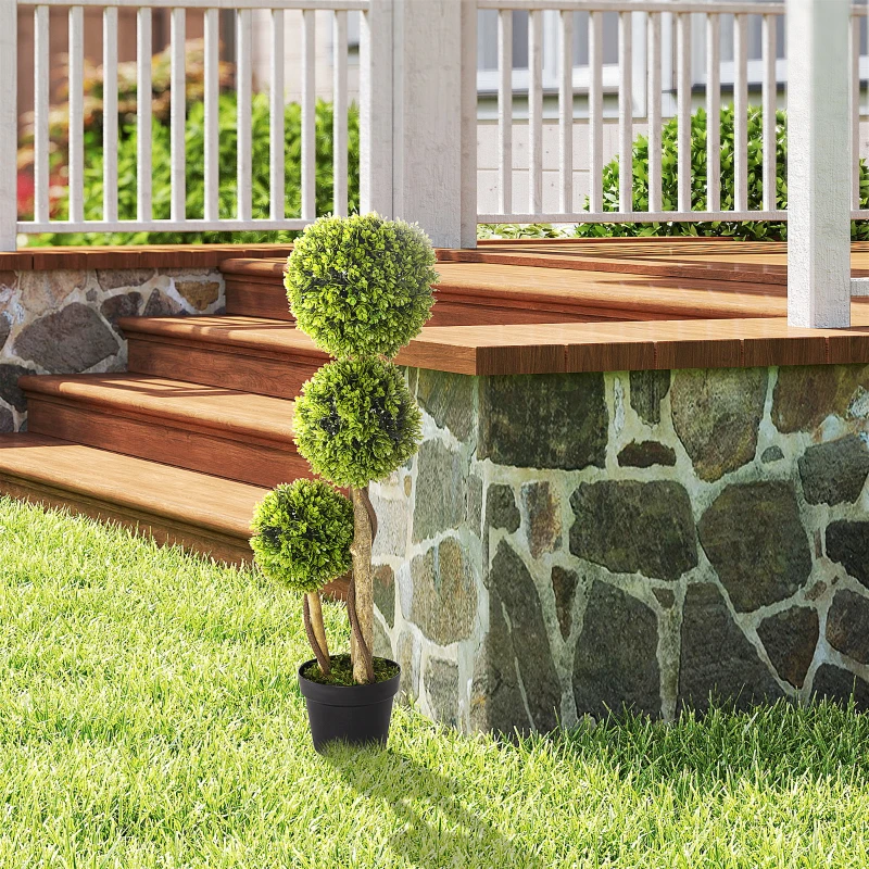 HOMCOM Decorative Artificial Trees Boxwood Ball Topiary Trees in Pot, Fake Plants for Home Indoor Outdoor Decor, 90 cm, Light Green