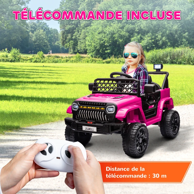 AIYAPLAY Voiture électrique enfant 4x4 télécommande 2,4Ghz, 2 moteurs 12 V, vitesse réglable, musique, klaxon, lumières LED, noir