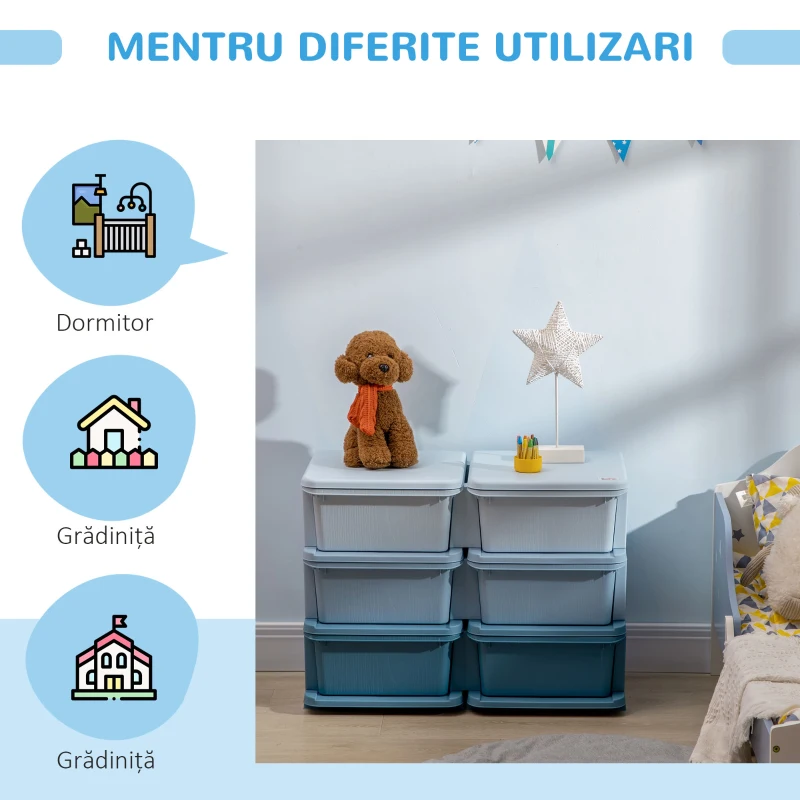 HOMCOM Comodă 6 Sertare pentru Copii cu Margini Rotunjite din PP Albastru