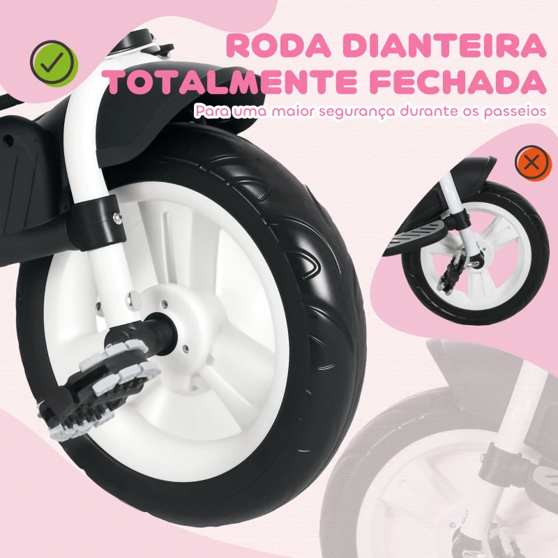 HOMCOM Triciclo para Bebés Evolutivo com Capota Dobrável Guiador Telescópico e Removível Bolsa e Porta-Garrafas 102x49x102 cm Rosa