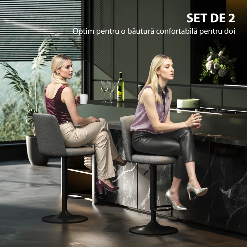 HOMCOM Set 2 Scaune de Bar Pivotante cu Înălțime Reglabilă Gri Închis