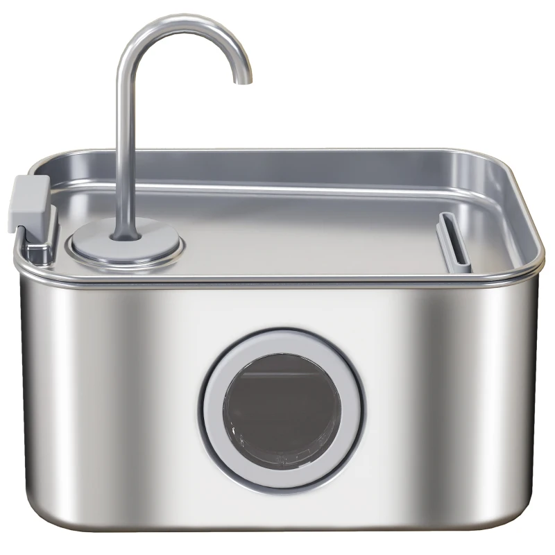 PawHut 3.2L Cat Water Fountain for Drinking, Cat Fountain Stainless Steel with Visible Water-Level Window, Ultra-Silent Pump