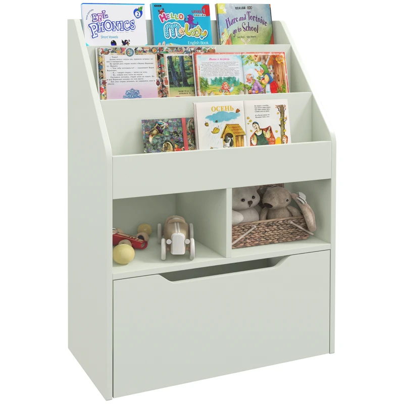 HOMCOM Estante para Niños con Cajón Estante de Libros con Estantes 60x29,9x90 cm Verde