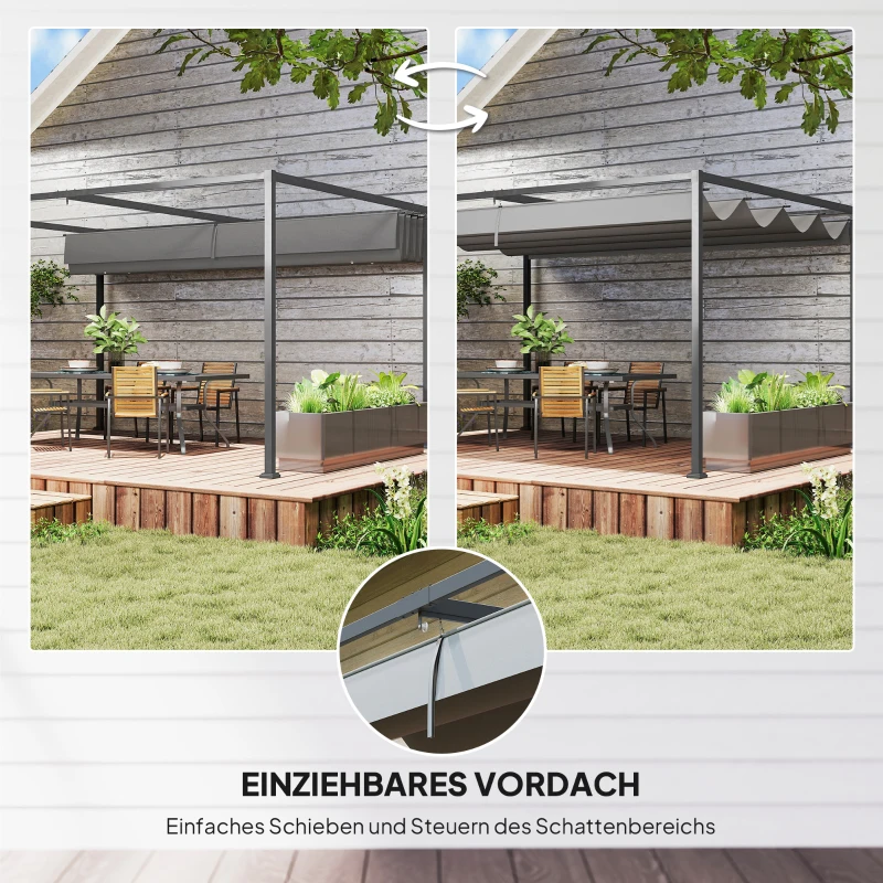 Outsunny Pergola, Robuster Sonnenschutz für Garten, Balkon, Terrasse, aus Metall und Kunststoff, UV- und wasserabweisend, Dunkelgrau